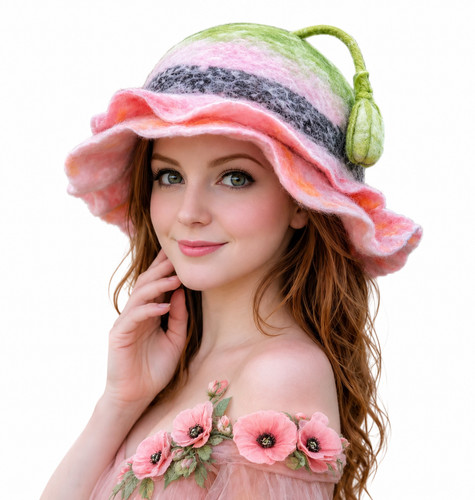 Pink poppy fairy hat felt - poppy,