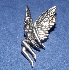 Lovely Sitting Flying Fairy Pewter Pin Brooch