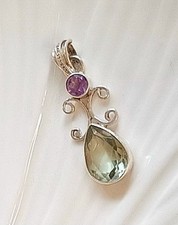 Genuine 925 Sterling Silver Green Amethyst Gemstone Jewellery Pendant UK