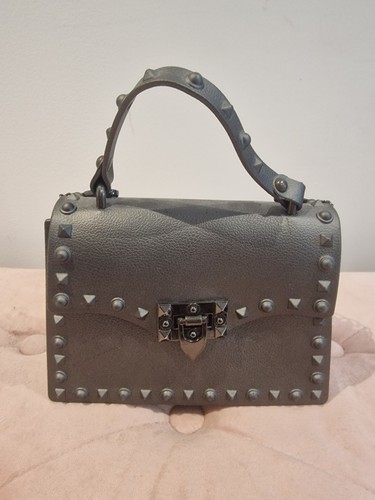 Grey studded faux - studded, leather