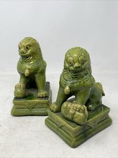 Vintage Chinese Foo Dog Dragon Guardian Statue Figurine Green Glazed Pottery
