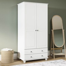 White 2-Door Double Wardrobe with Drawers - Hampton HPT009