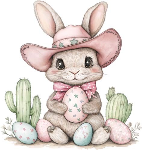 Easter bunny cactus wall art - easter,