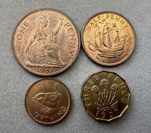 1937 coins one penny - 4x,