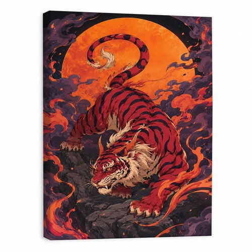 Red tiger canvas wall art - red,