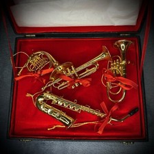 Christmas Ornaments – Mini Brass Musical Instruments - Set Of 4 - Boxed - Rare