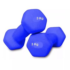 Neoprene Dumbbells Set 3KG x2 Weights Iron Hand Aerobic Workout Fitness Gym Blue