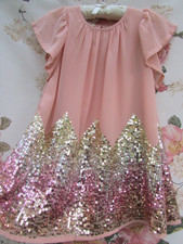 BNWOT MONSOON Peach Pink Sequin Sparkle Embellished Party Occasion Dress 5-6 £48
