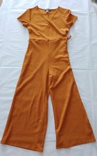 Ladies Jumpsuit Primark Size 4 Short Sleeve Wrap Front Wide Leg Orange 11041