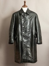 Vintage German Leather Police Trench Coat XL
