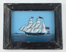 VINTAGE CLIPPER SHIP REVERSE PAINTING ON GLASS FRAMED PICTURE