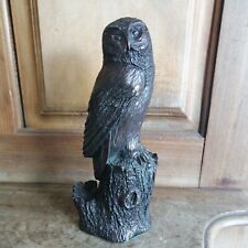 VINTAGE RETRO 19.5cm HEAVY RESIN OWL ON TREE STUMP SCULPTURE FIGURINE STATUE 