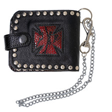 Iron Cross Leather Bi-fold Wallet with Faux Snakeskin Belt Key Chain Biker