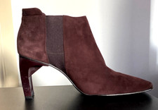 Vintage CHANEL ankle boots shoes heels shoeboots Burgundy suede 39 France 6UK