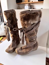 Y2K patchwork faux fur lace up