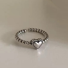 925 Sterling Silver Vintage Heart Adjustable Fashion Ring Women Girls Jewellery