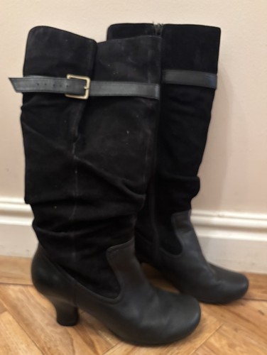 Hotter black leather suede - black,