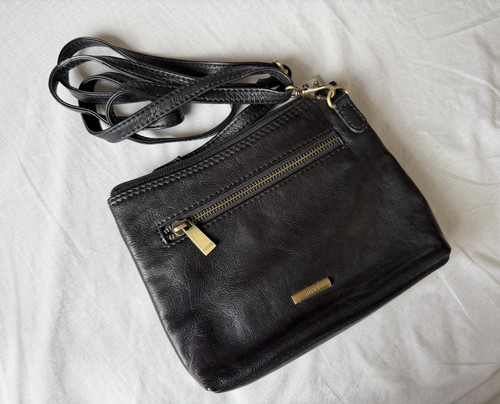 Nova black leather crossbody - leather,
