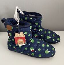 Fat Face Mens Navy Party Sprouts Fleece Lined Slipper Boots Size Small 40/41