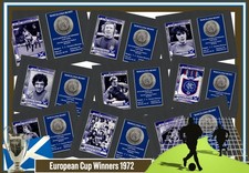 Rangers FC Barcelona Bears  1972 ECWC Mounted Card & Coin  Metal Art Gift Set