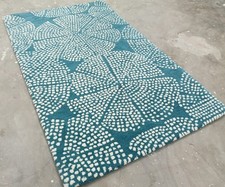 Abstract Hand Tufted Blue and White Dots 100% NZ Wool Area Rug For Living Room
