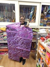 2Pcs  African Sego Gele Head Wrap Headtie Women Purple Party Classic Damask