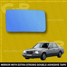 For Mercedes E-Class W124 wing mirror glass 83-95 Right side Wide Angle blue