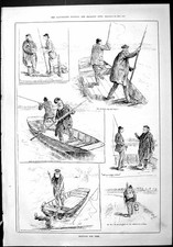 Old Sporting Dramatic News 1886 Spinning Pike Fishing Fish River Boat Victorian