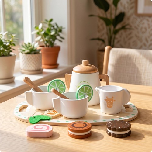 Wooden tea set with smooth
