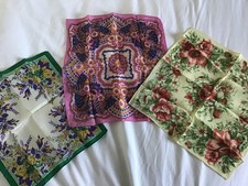 3 Vintage Silk Handkerchiefs