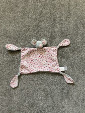 Jojo Maman Bebe Grey Pink Flowers Mouse Soft Toy Baby Comforter Blanket Floral