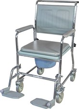Aidapt Mobile Commode with Footrests -Padded Arms / Back -Locking Brakes VR166X