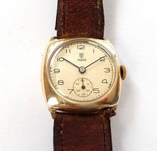 1946 SOLID GOLD CASED ROLEX TUDOR 15 JEWELS CUSHION TYPE WRIST WATCH WORKING