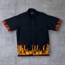 Early 00's Kiabi Free Y2K Gothic Flaming Fire Graphic Black Shirt Small Medium