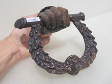 Large Iron Door Knocker Hand Holding Rose Old Wreath Lion Head Antique