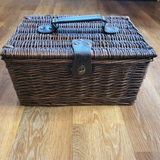 M&S Wicker Picnic Basket  Hamper Medium Brown Rustic Outings Travel Storage Box