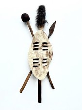 African Vintage Tribal Shield and Spear Handmade Zulu Cow Hide Wall Hanging