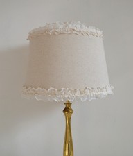 Hand Crafted Beige Tweed Lamp Shade with Lace Trim (35x23 cm)