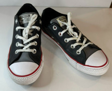 Converse All Star Leather Junior Size 1 Chuck Taylor Black Red Trim