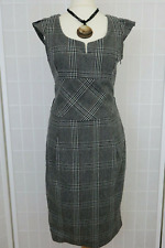 Zara Woman Grey Plaid Wool Mix Pencil Dress Size S Cap Sleeves Back Slit