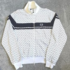 Vintage Sergio Tacchini Mens XXL Track Top White Monogram Velvet Strip