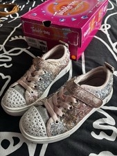 Uk11.5 Girls Sketchers Twinkle Toes light Up Sequin Sneaker Trainers Silver/pink
