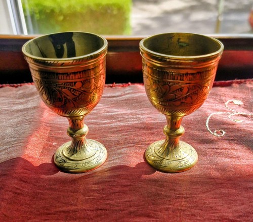 Pair vintage engraved brass - pair,