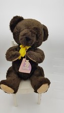 Vintage 1960s/ 70s Lefray Brown Teddy Bear With Yellow Bow, Chair not included.