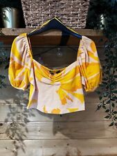 Zara Sample Yellow Floral Puff Sleeve Cropped Top Size Small