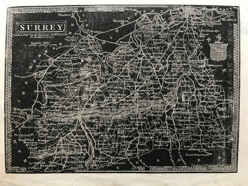 1834 antique map surrey - antique,