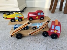 Melissa & Doug Wooden Transporter: Helicopter, Police, Fire Engine,Ambulance VGC