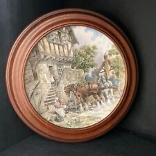 Wedgwood Life  On The Farm plate in wooden  frame 1988 Morning in the Farmyard
