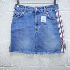 TOPSHOP VINTAGE DENIM MINI SKIRT TAPED SIDE RAW FRILL HEM MOTO UK 6