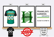 Personalised Northampton Saints Rugby Print Wall Art Poster Custom Set of 3